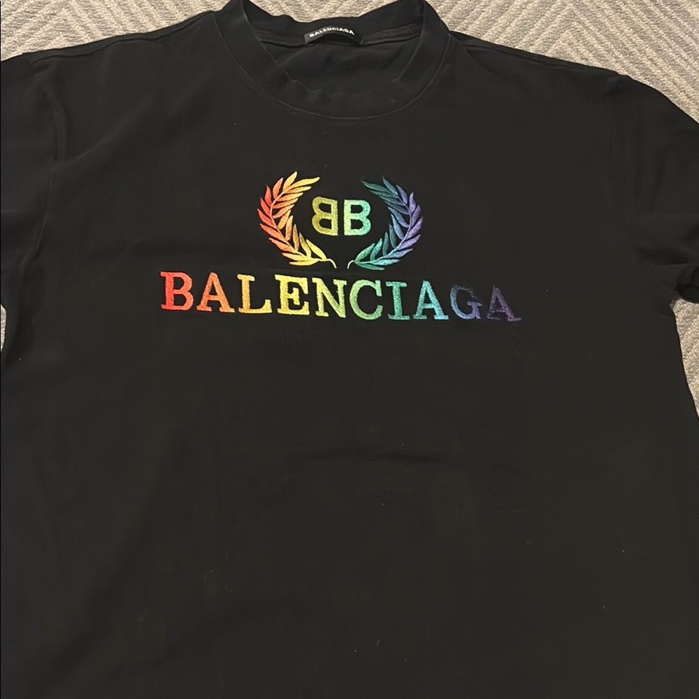Balenciaga BB Black T-Shirt with Rainbow Logo
